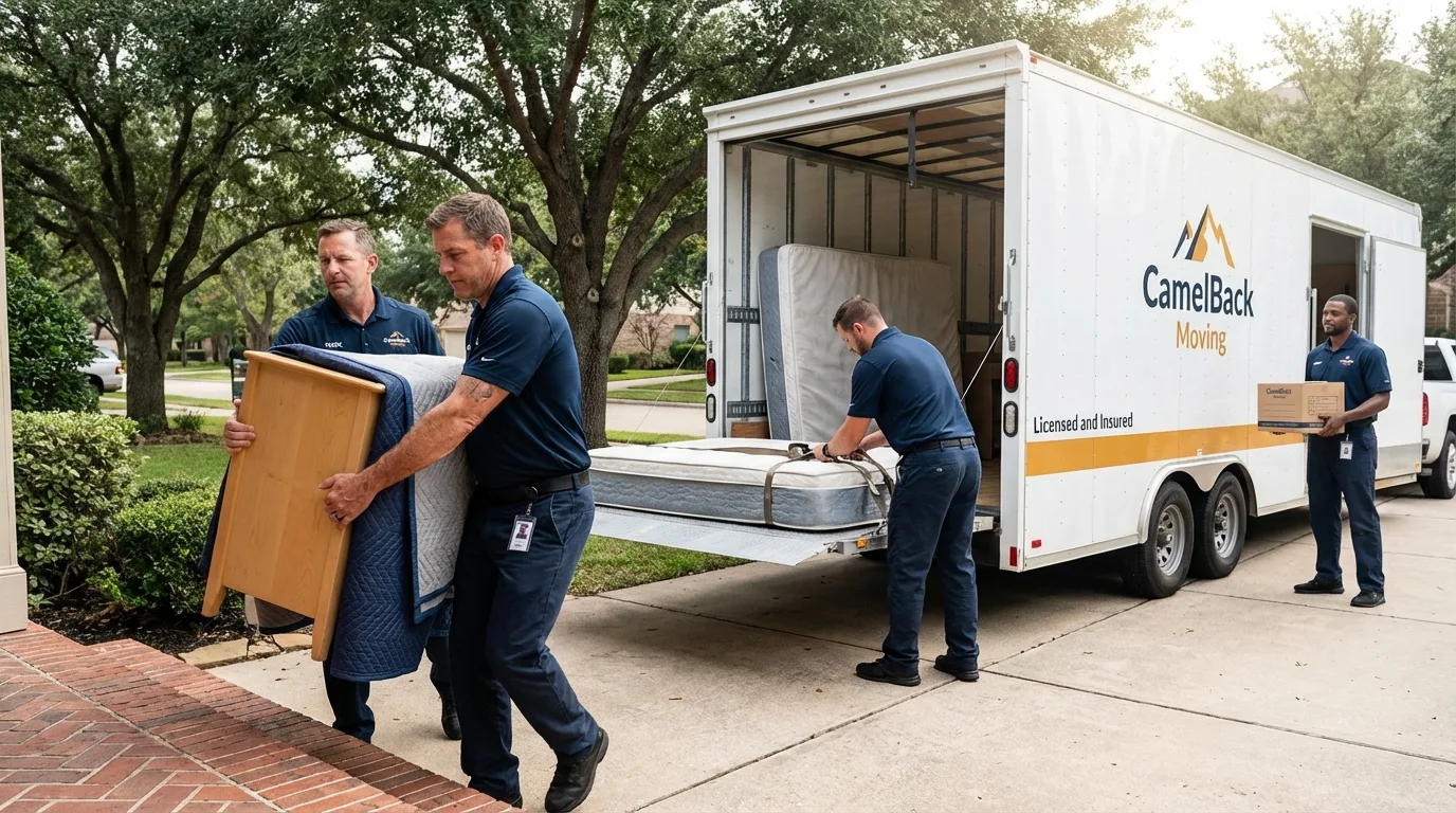 Crew loading residential truck for cross-state move from Waterbury, VT