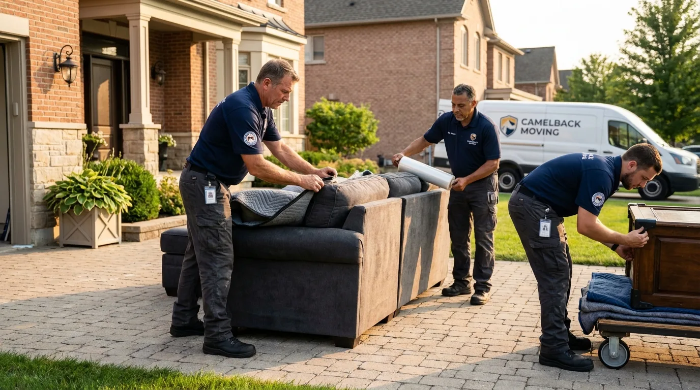 Large estate moving crew wrapping furniture in Waterbury, VT